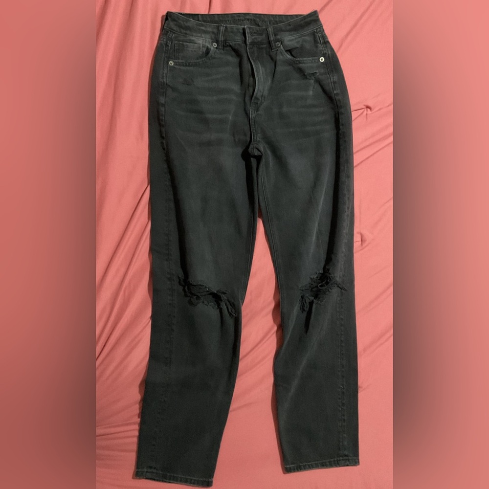 American Eagle Outfitters Black Distressed Straight Leg Jeans